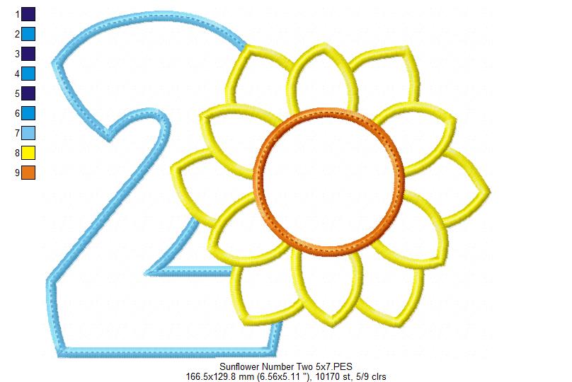 Sunflower Number 2 Two 2nd Birthday - Applique