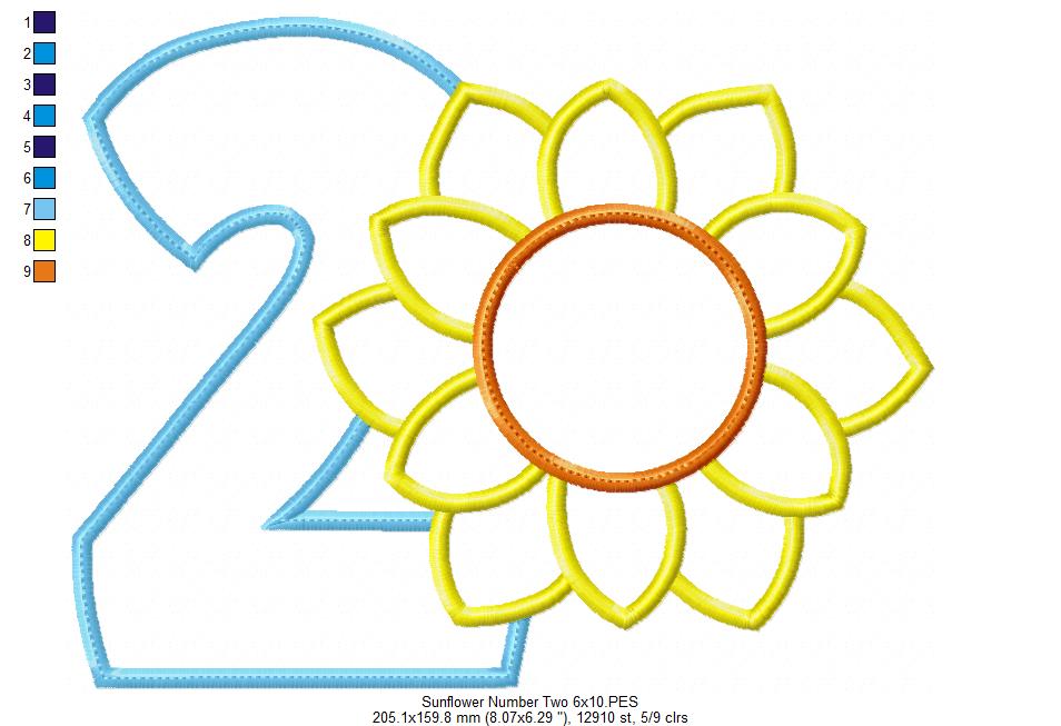 Sunflower Number 2 Two 2nd Birthday - Applique