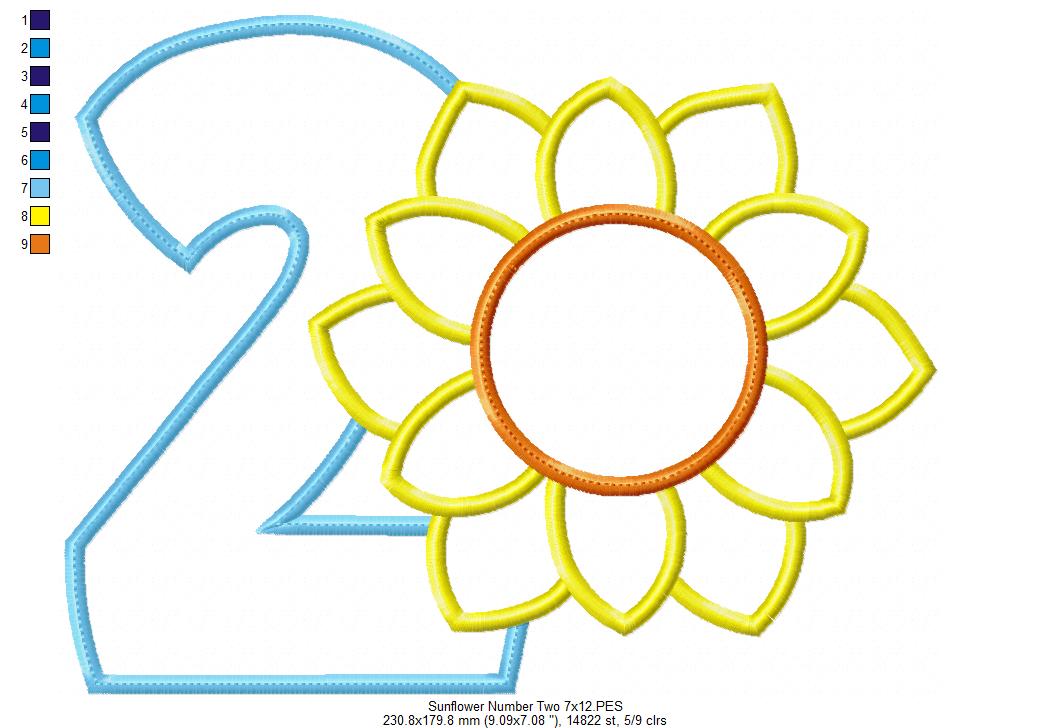 Sunflower Number 2 Two 2nd Birthday - Applique