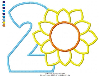 Sunflower Number 2 Two 2nd Birthday - Applique