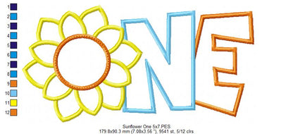 Sunflower Number 1 One 1st Birthday - Applique