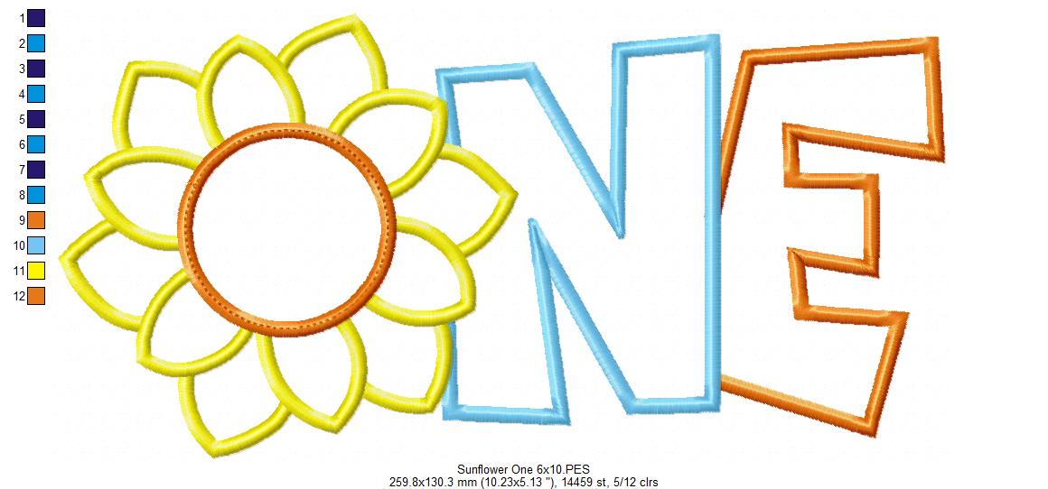 Sunflower Number 1 One 1st Birthday - Applique