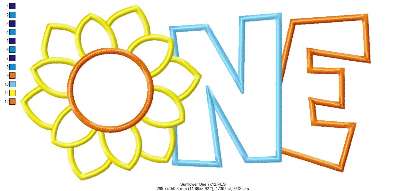 Sunflower Number 1 One 1st Birthday - Applique