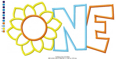 Sunflower Number 1 One 1st Birthday - Applique