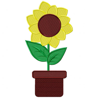 Cute Summer Sunflower Vase - Fill Stitch