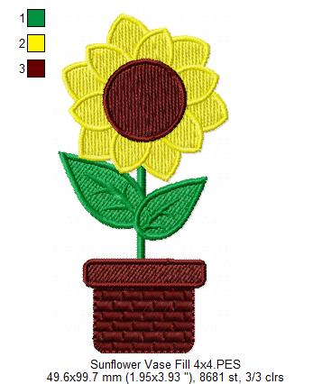 Cute Summer Sunflower Vase - Fill Stitch