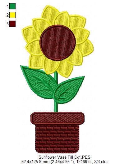 Cute Summer Sunflower Vase - Fill Stitch