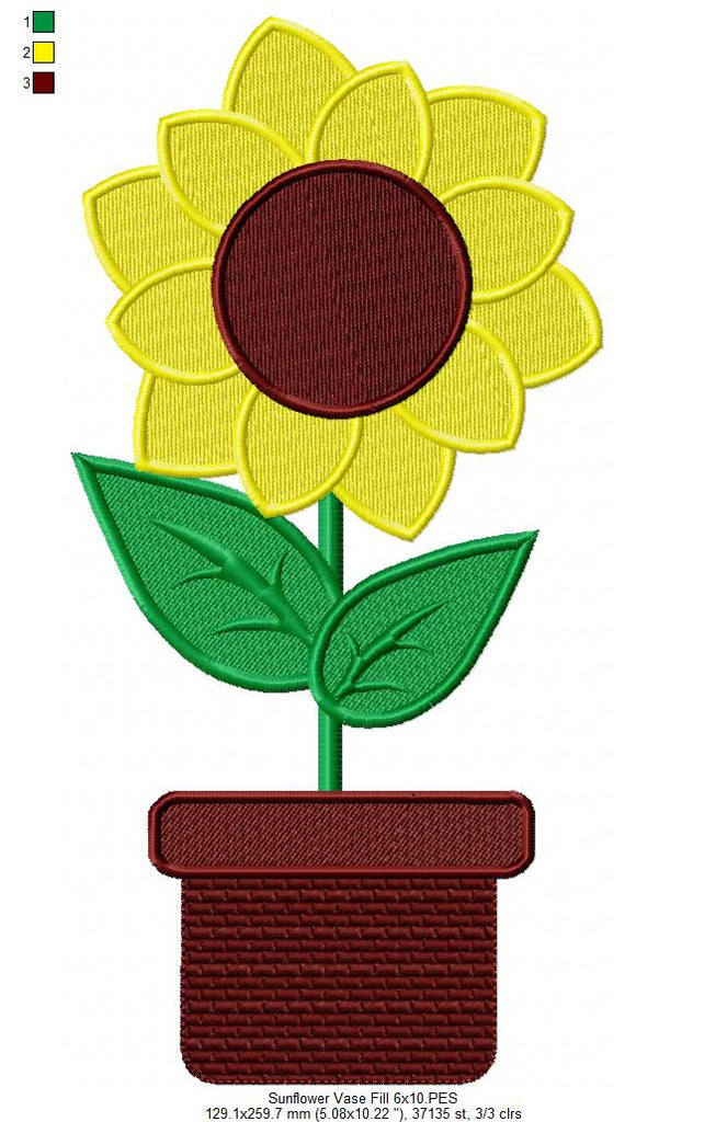 Cute Summer Sunflower Vase - Fill Stitch