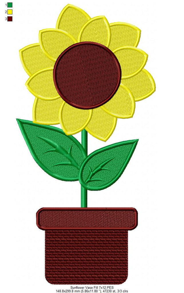 Cute Summer Sunflower Vase - Fill Stitch