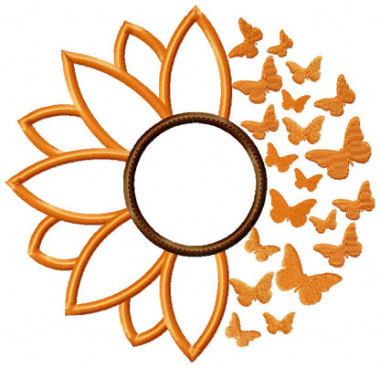 Summer Sunflower and Butterflies - Applique - Machine Embroidery Design