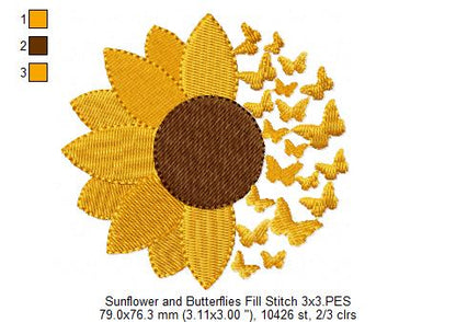 Summer Sunflower and Butterflies - Fill Stitch