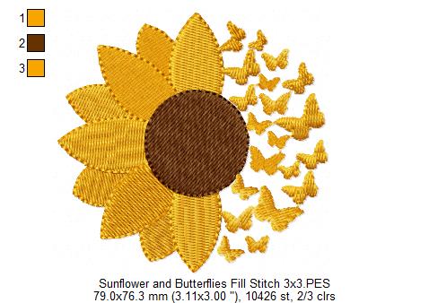 Summer Sunflower and Butterflies - Fill Stitch