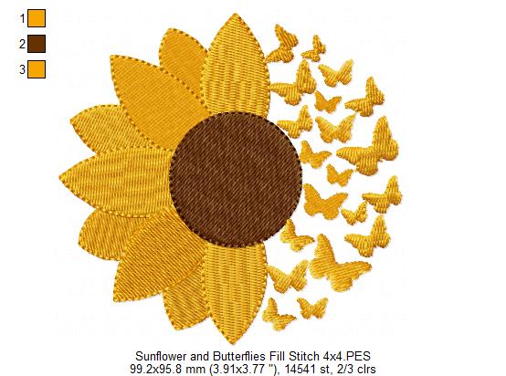 Summer Sunflower and Butterflies - Fill Stitch