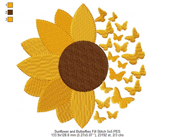 Summer Sunflower and Butterflies - Fill Stitch