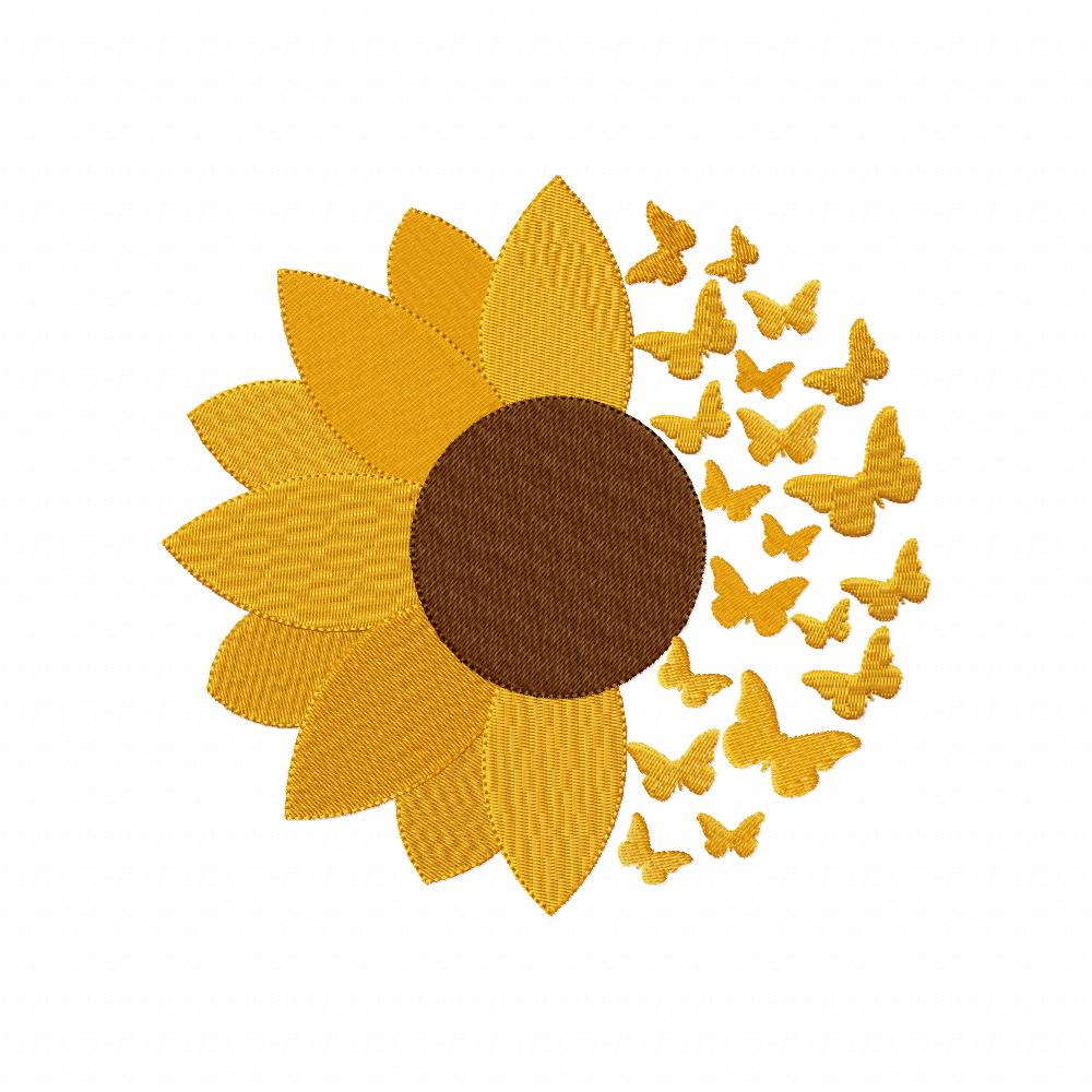 Summer Sunflower and Butterflies - Fill Stitch