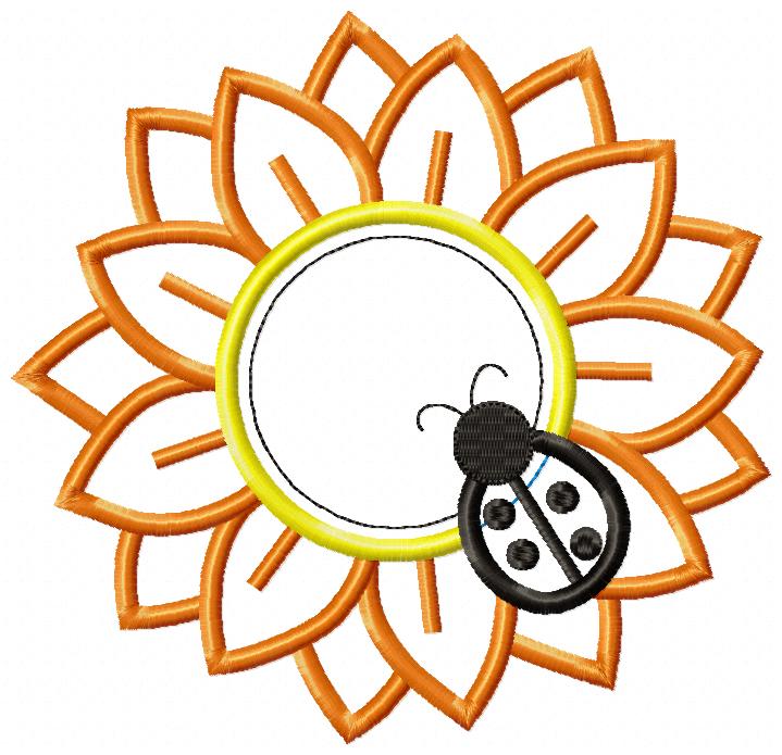 Sunflower with Ladybug – Appliqué – Machine Embroidery Design