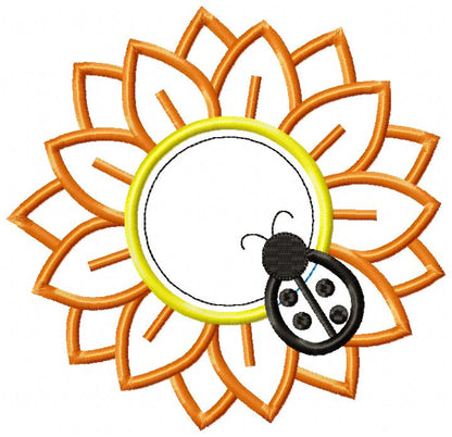 Sunflower with Ladybug – Appliqué – Machine Embroidery Design