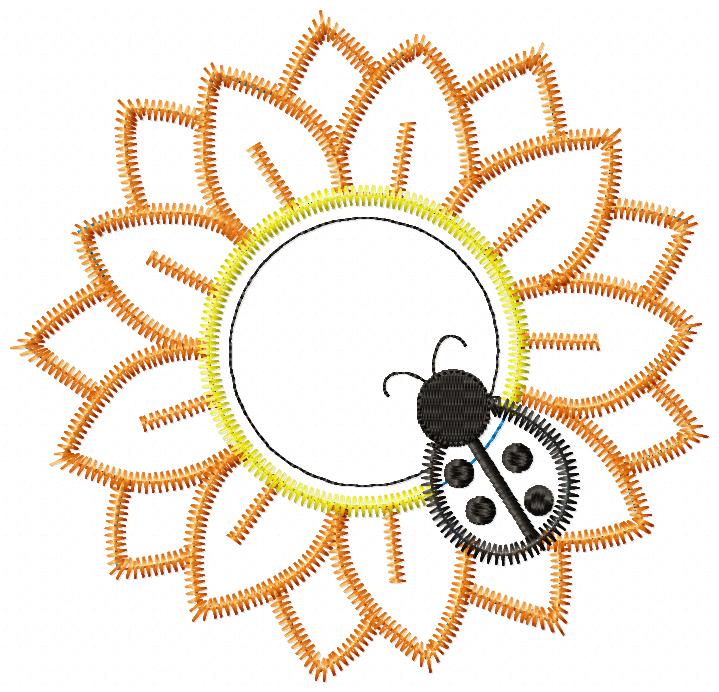 Sunflower with Ladybug – Zigzag Appliqué – Machine Embroidery Design