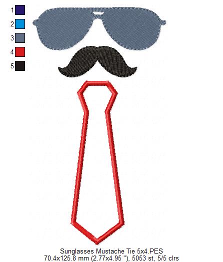 Sunglasses, Mustache and Tie - Applique