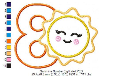 Sunshine Number 8 Eight 8th Birthday - Applique