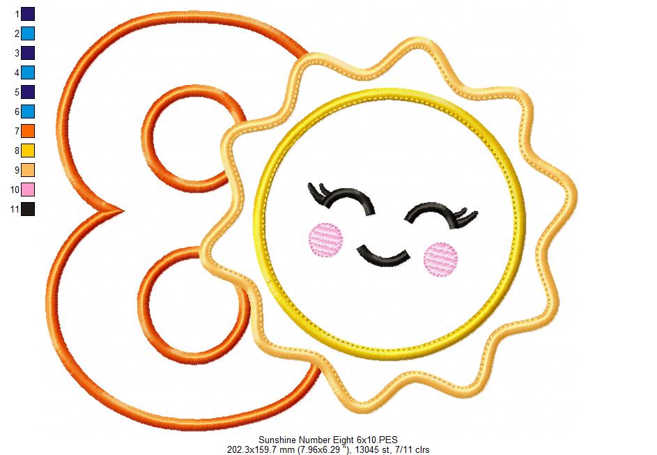 Sunshine Number 8 Eight 8th Birthday - Applique