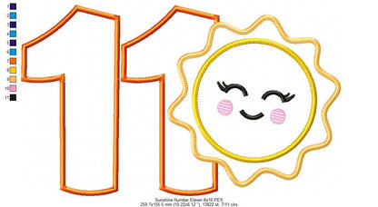 Sunshine Number Eleven 11 Elenth Birthday - Applique