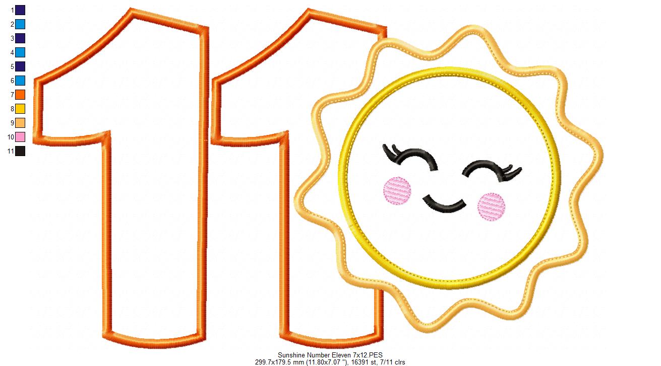 Sunshine Number Eleven 11 Elenth Birthday - Applique