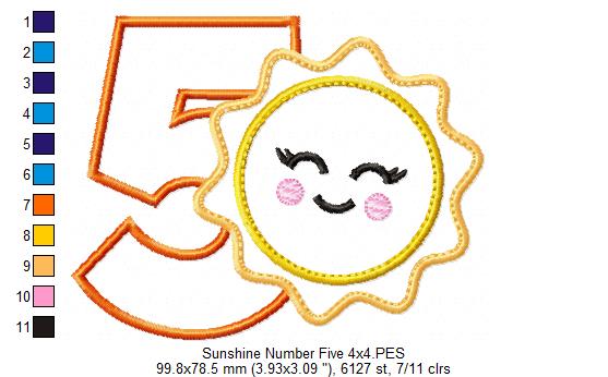 Sunshine Number 5 Five 5th Birthday - Applique