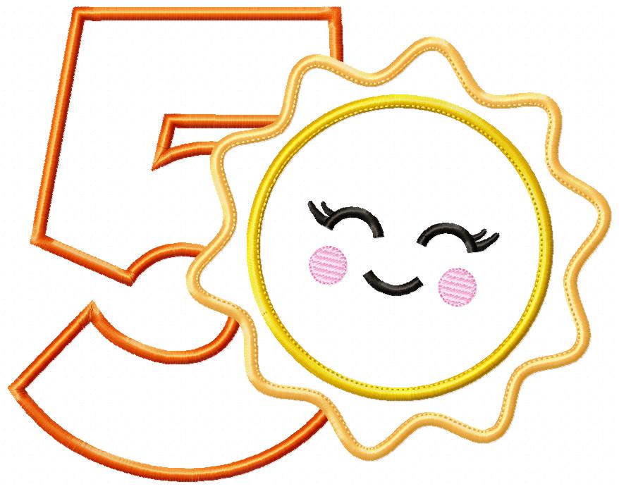 Sunshine Number 5 Five 5th Birthday - Applique