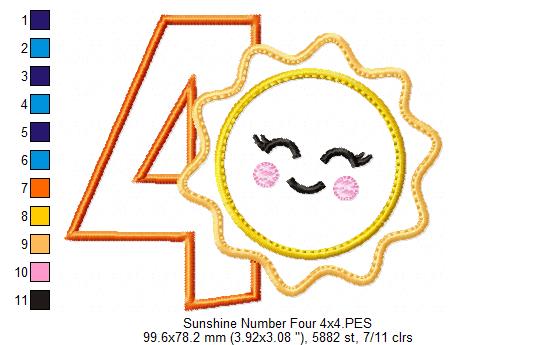 Sunshine Number 4 Four 4th birthday - Applique