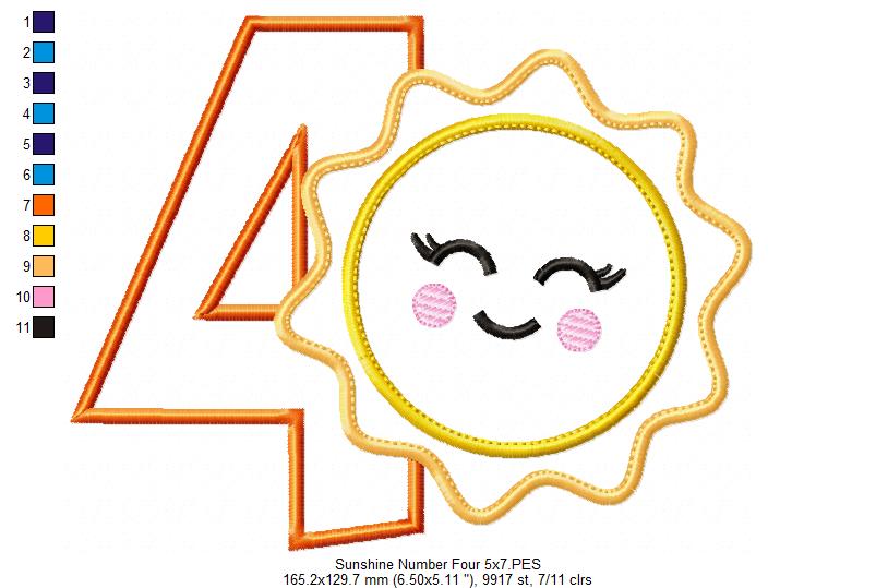 Sunshine Number 4 Four 4th birthday - Applique