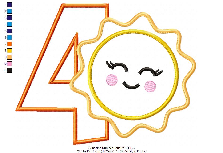 Sunshine Number 4 Four 4th birthday - Applique