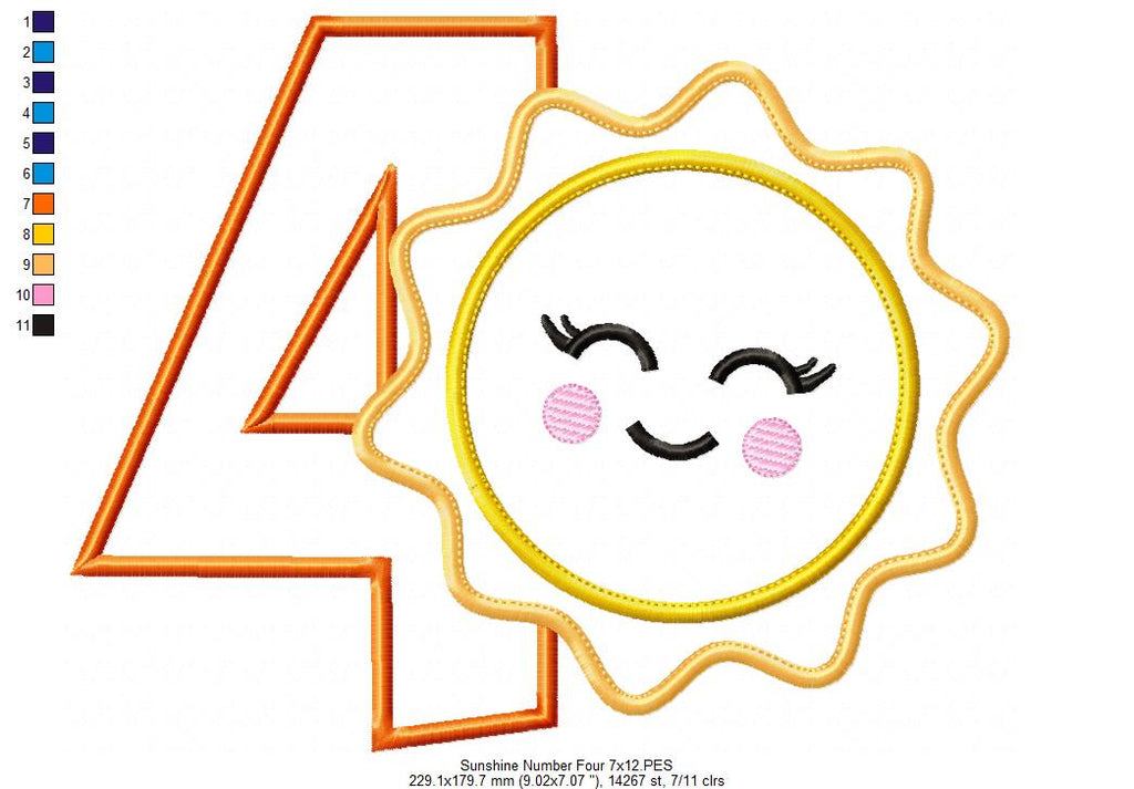 Sunshine Number 4 Four 4th birthday - Applique