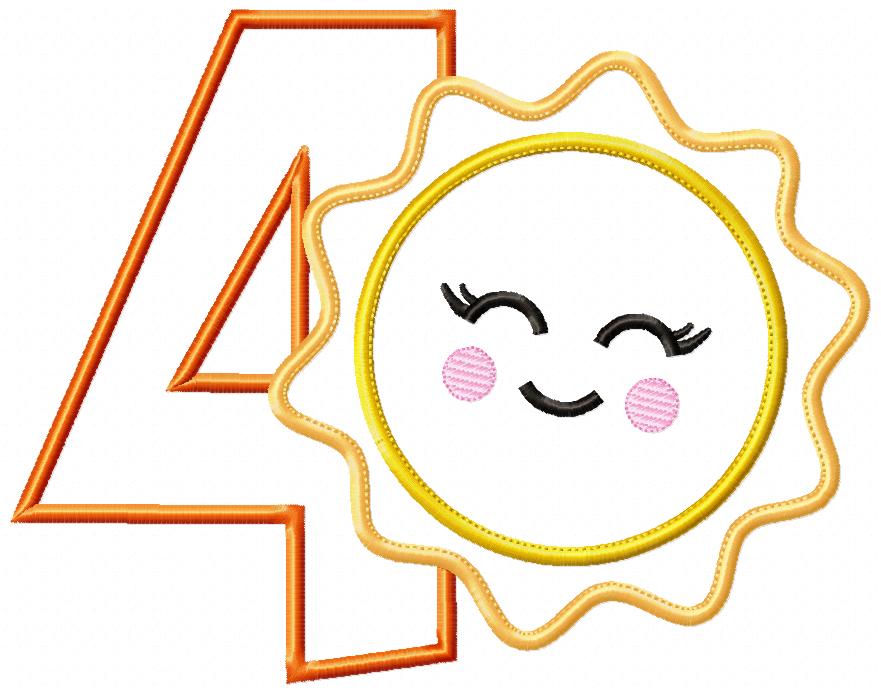 Sunshine Number 4 Four 4th birthday - Applique