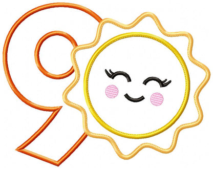 Sunshine Number 9 Nine 9th Birthday - Applique