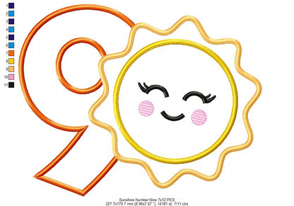 Sunshine Number 9 Nine 9th Birthday - Applique
