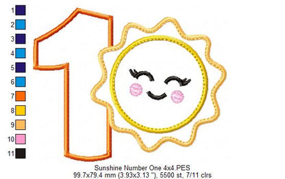 Sunshine Number 1 One 1st Birthday - Applique