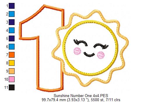 Sunshine Number 1 One 1st Birthday - Applique