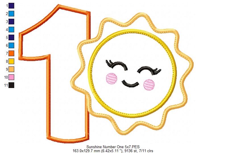 Sunshine Number 1 One 1st Birthday - Applique