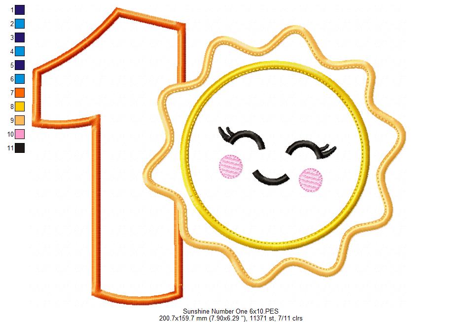 Sunshine Number 1 One 1st Birthday - Applique