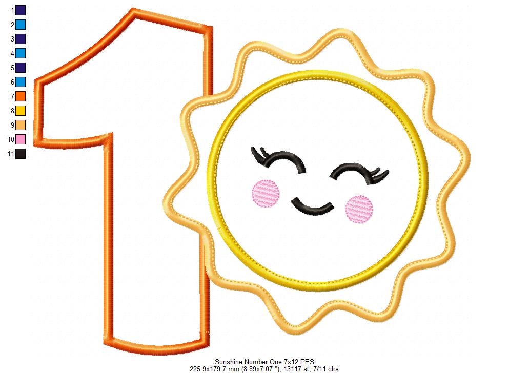 Sunshine Number 1 One 1st Birthday - Applique