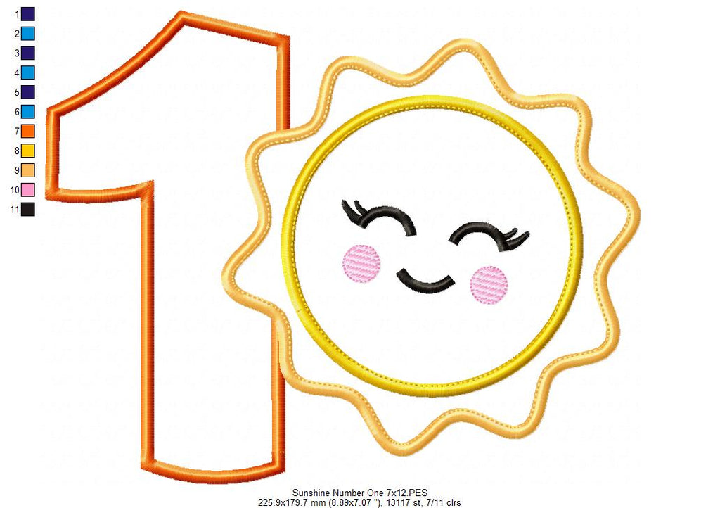 Sunshine Number 1 One 1st Birthday - Applique