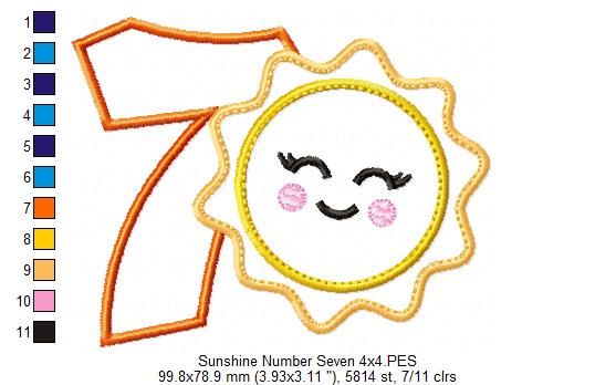 Sunshine Number 7 Seven 7th Birthday - Applique