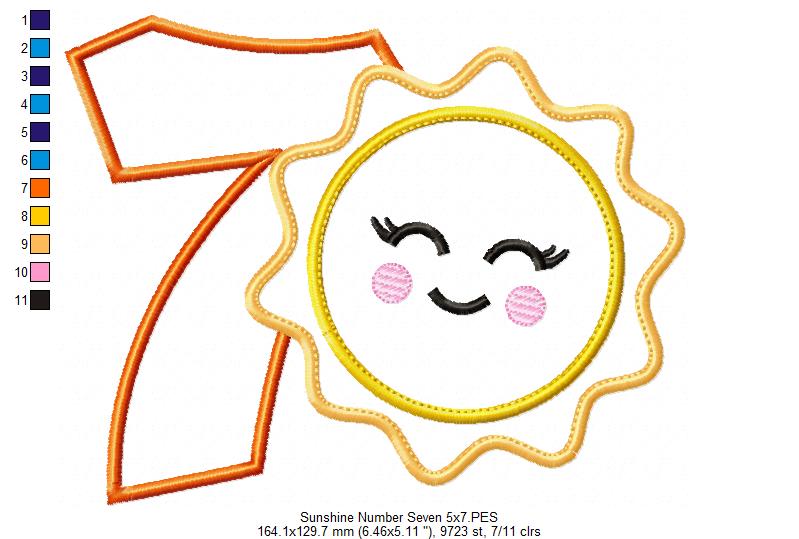 Sunshine Number 7 Seven 7th Birthday - Applique