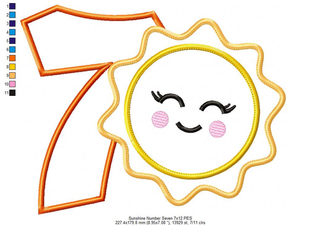 Sunshine Number 7 Seven 7th Birthday - Applique