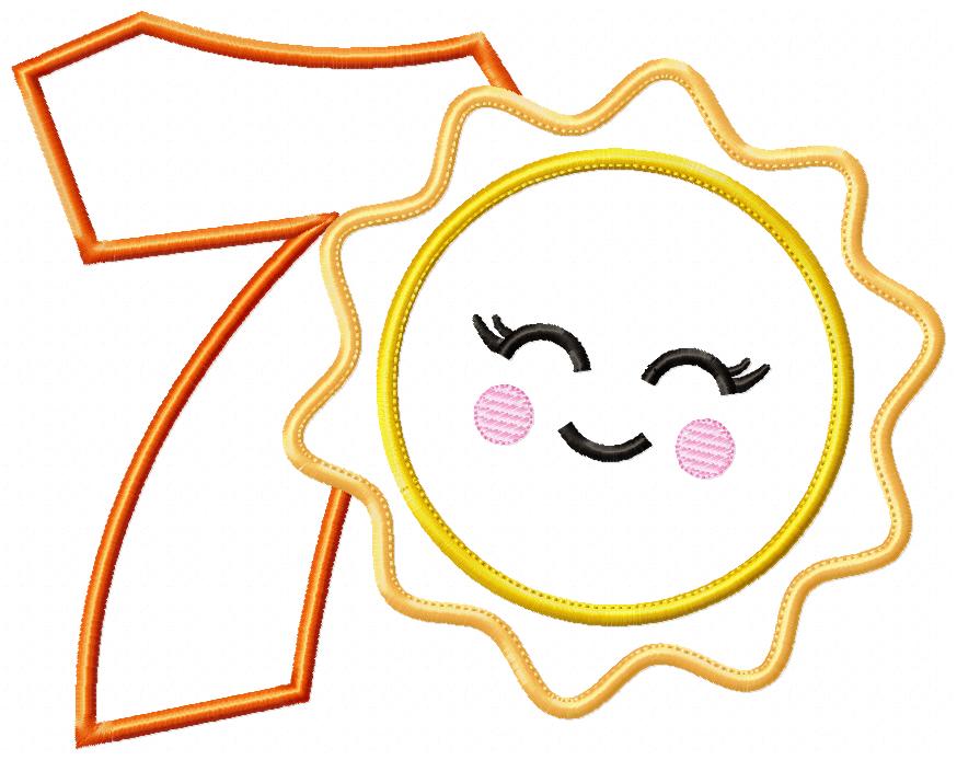 Sunshine Number 7 Seven 7th Birthday - Applique