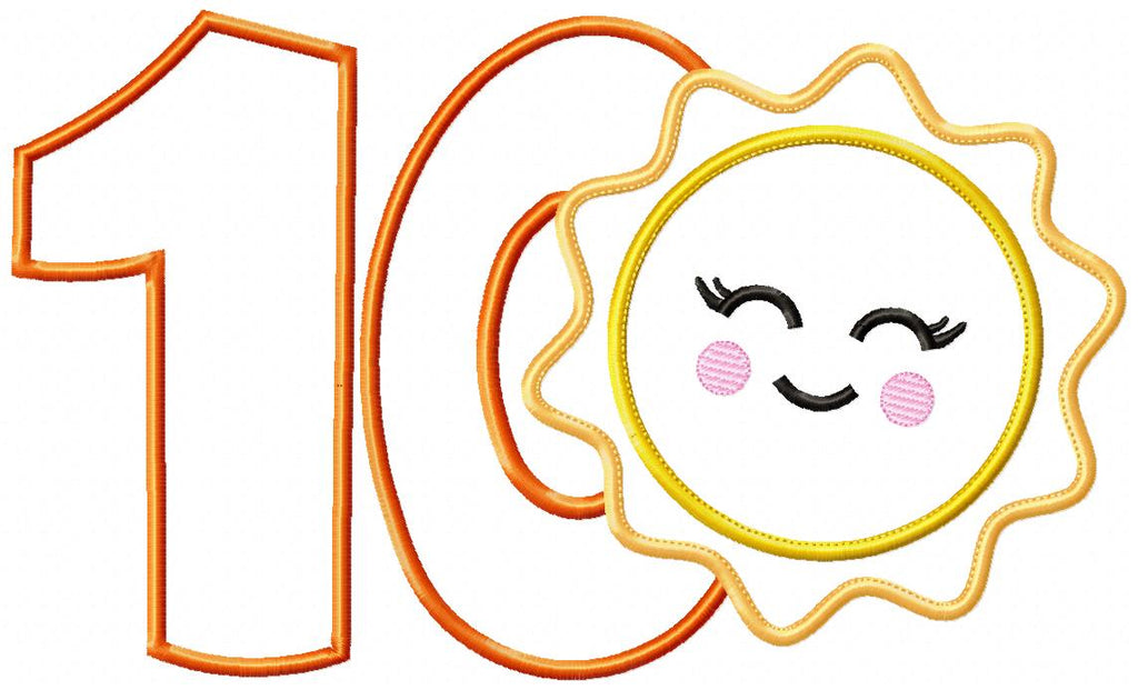 Sunshine Number Ten 10 Tenth Birthday - Applique