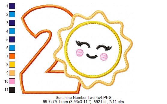 Sunshine Number 2 Two 2nd Birthday - Applique