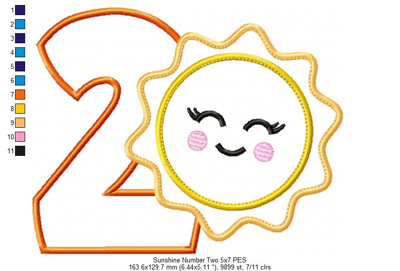 Sunshine Number 2 Two 2nd Birthday - Applique