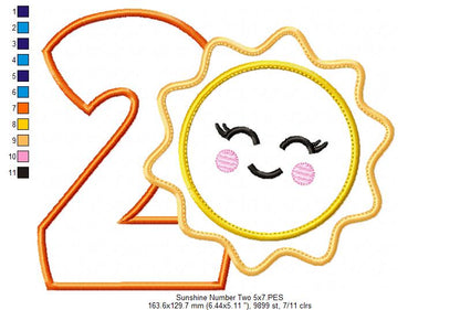 Sunshine Number 2 Two 2nd Birthday - Applique